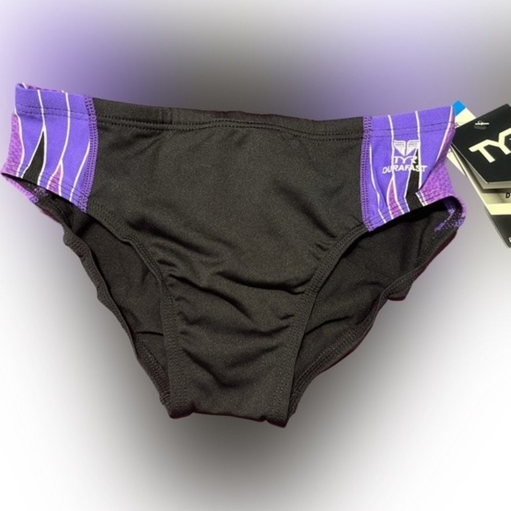 NEW TYR Phoenix Splice Racer Men’s Brief Swimsuit Size 30 | XS Black/Purple